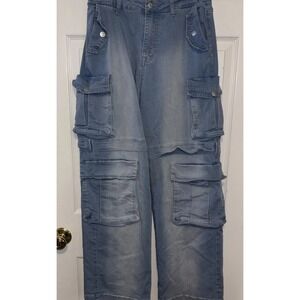 VBRT Womens Med Baggy Light Wash Cargo Denim Jeans Streetwear Fashion 0644